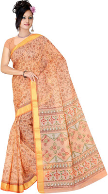 Srujan Printed Daily Wear Cotton Saree(Orange)