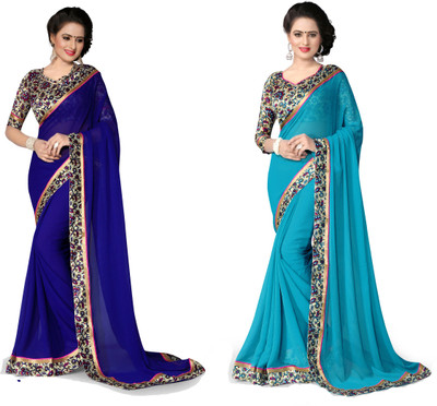 

Indianbeauty Self Design, Solid Bollywood Chiffon Saree(Pack of 2, Light Blue, Blue), Royal blue;sky blue