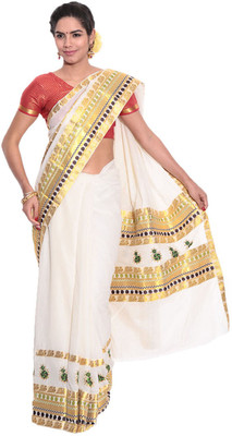 

Darps Self Design Bhagalpuri Cotton Saree(Multicolor), Cream
