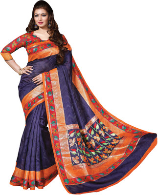 

Ewows Printed Bhagalpuri Silk Saree(Purple)