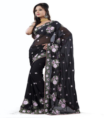 

Stylo Designer Self Design Fashion Handloom Georgette Saree(Black)