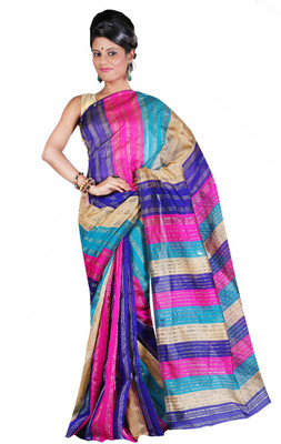 

Hawai Striped Fashion Handloom Cotton Saree(Multicolor)