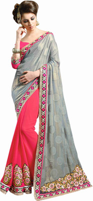 

Khushali Self Design, Embroidered Fashion Georgette, Jacquard Saree(Grey, Pink)