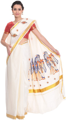 

Darps Self Design Balarampuram Cotton Saree(Multicolor), Cream