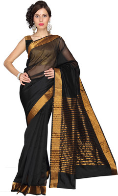 

Vastrakala Solid, Striped Fashion Cotton, Silk Saree(Black)
