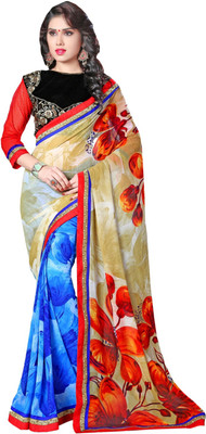 

Manthan Printed Fashion Georgette Saree(Pack of 2, Multicolor), Beige & blue