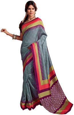 

Shree Vardhman Printed Bollywood Art Silk Saree(Multicolor), Blue grey;vivid purple