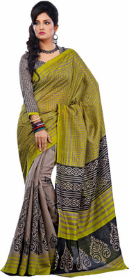 

Khushali Self Design, Printed Fashion Art Silk Saree(Light Green, Brown), Brown;light green