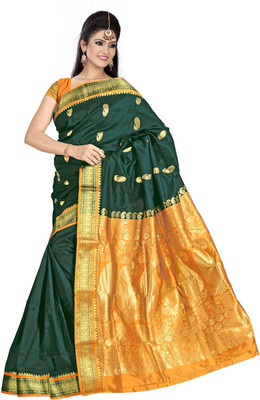 

JagannathSaree Self Design Mysore Silk Saree(Green, Yellow)