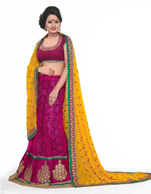 

Indian Wear Online Embroidered Fashion Georgette Saree(Yellow)