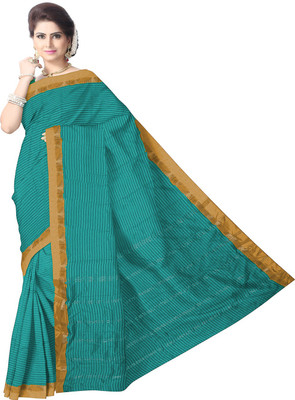 Javuli Woven Arani Pattu Handloom Silk Cotton Blend Saree(Green, Blue)