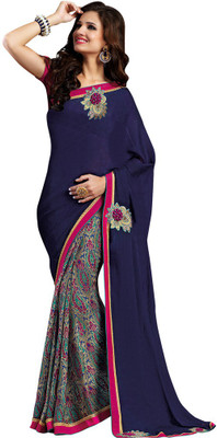 

Desi Butik Embroidered Fashion Jacquard, Net, Satin Saree(Blue, Brown), Blue and brown