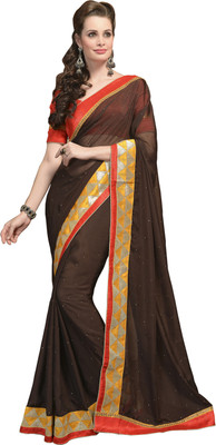 

Vishal Solid Fashion Georgette Saree(Black, Red)