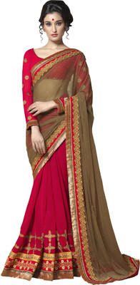 

Saara Self Design Fashion Net Saree(Brown, Red)