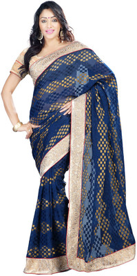 

Ishin Printed Fashion Viscose Saree(Blue), Golden;navy blue