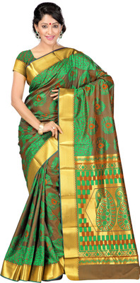 

Varkala Silk Sarees Woven Kanjivaram Saree(Green, Red), Pakistani green