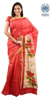 

Tantuja Self Design Murshidabad Handloom Silk Saree(Red)