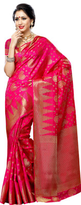 

Mimosa Woven Kanjivaram Tussar Silk Saree(Pink), Rani