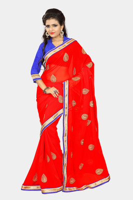 

Chirag Sarees Embroidered Fashion Chiffon Saree(Red)