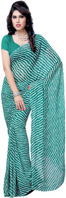 

JTInternational Striped Daily Wear Handloom Georgette Saree(Green, White)