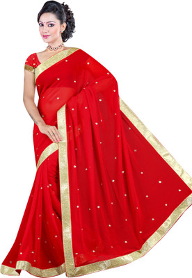 

SHREE OM VALLABH Self Design Banarasi Georgette Saree(Red)