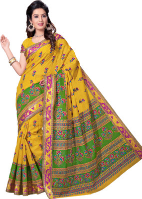

M.S.Retail Floral Print Gadwal Cotton Saree(Yellow)