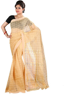 

Hawai Checkered Fashion Handloom Cotton Saree(Beige)