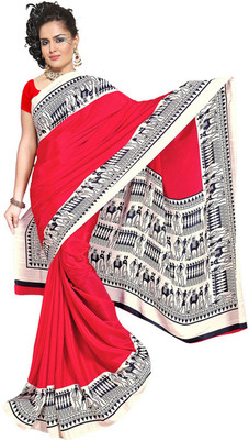 

Desi Butik Printed Fashion Crepe Saree(Red)