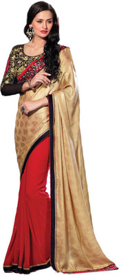 

Brijraj Solid Fashion Georgette Saree(Beige, Red)