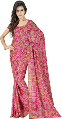 Stylish Sarees Printed Bandhani Crepe Saree(Multicolor, Pink)