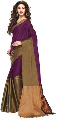 

TG Shoppers Solid Bollywood Cotton Saree(Purple)