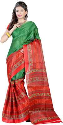 

Softdeal Floral Print Bhagalpuri Printed Silk Saree(Red, Green), Green;red