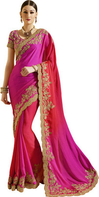 

Saara Embroidered Fashion Chiffon Saree(Red, Pink), Red and pink