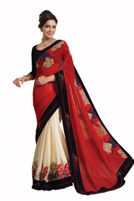

Chirag Sarees Self Design, Solid Fashion Georgette Saree(Red)