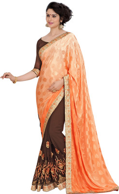 

Jiya Self Design, Embroidered, Embellished Fashion Georgette, Crepe, Jacquard Saree(Orange, Brown), Brown;orange
