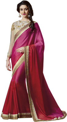 

Parisha Solid Fashion Chiffon, Georgette Saree(Pink, Red), Dark pink;red