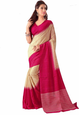 

Urban Vastra Striped Bhagalpuri Kota Cotton Saree(Beige), Beige & pink