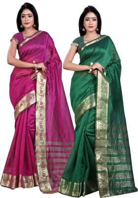 

Weavedeal Solid Banarasi Chanderi Saree(Pack of 2, Multicolor)