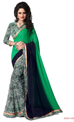 

Indianbeauty Self Design, Solid, Printed Fashion Georgette Saree(Green, Blue)