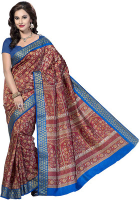 

Rani Saahiba Floral Print Fashion Art Silk Saree(Brown), Red