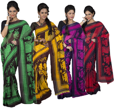 

Hawai Solid Fashion Georgette Saree(Pack of 4, Multicolor)