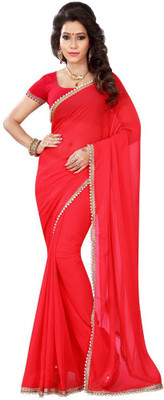 Desi Butik Embroidered Fashion Chiffon Saree(Orange), Peach