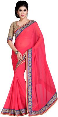 

Khushali Self Design, Embroidered Fashion Georgette Saree(Pink), Deep pink