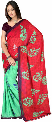 

Jaipur Kurti Printed Daily Wear Georgette Saree(Red, Green), Red;sea green