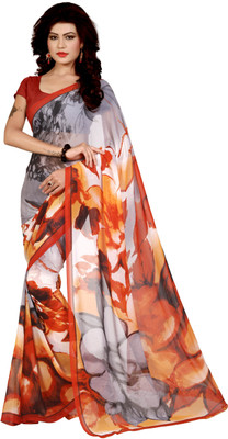 

LaazreeFashion Floral Print Bollywood Georgette Saree(Orange, White)