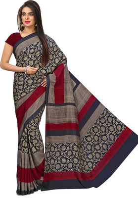 

Urban Vastra Floral Print Fashion Raw Silk Saree(Grey), Navy blue