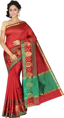 

Pavechas Solid Banarasi Silk Cotton Blend Saree(Maroon)