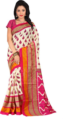 

Lovelylook Printed Daily Wear Art Silk Saree(White, Pink), Cream & pink