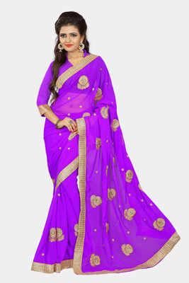 

Chirag Sarees Embroidered Fashion Chiffon Saree(Purple)