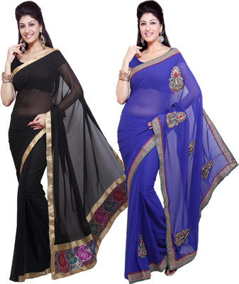 

Ishin Self Design, Solid Fashion Georgette Saree(Pack of 2, Multicolor)